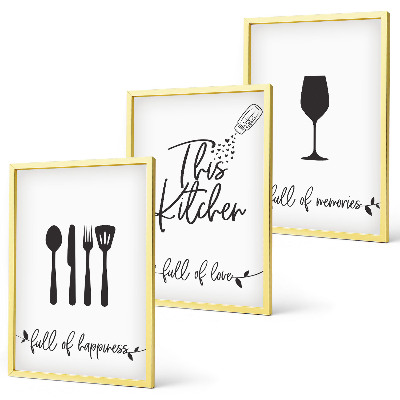 Set de 3 cuadros para salón Diseños de utensilios de cocina