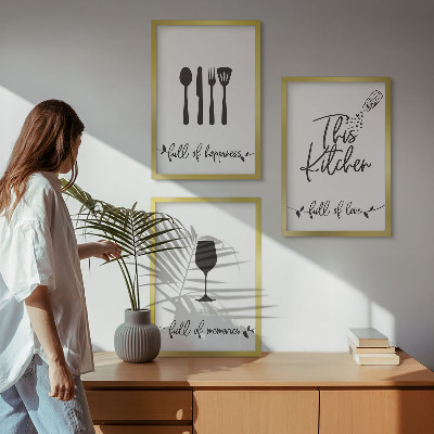 Set de 3 cuadros para salón Diseños de utensilios de cocina