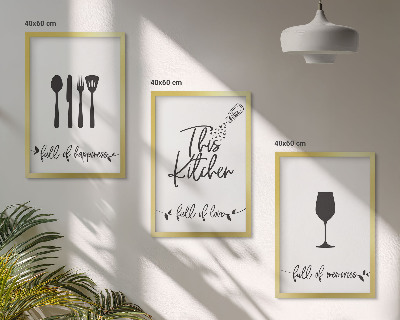 Set de 3 cuadros para salón Diseños de utensilios de cocina