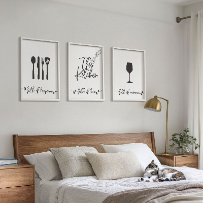 Set de 3 cuadros para salón Diseños de utensilios de cocina