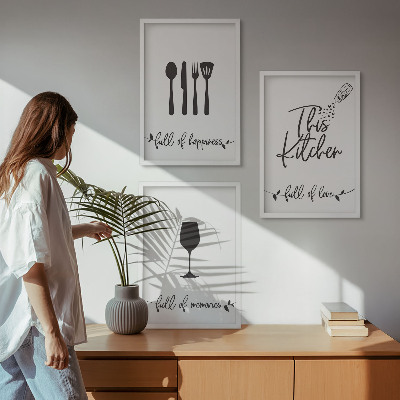 Set de 3 cuadros para salón Diseños de utensilios de cocina