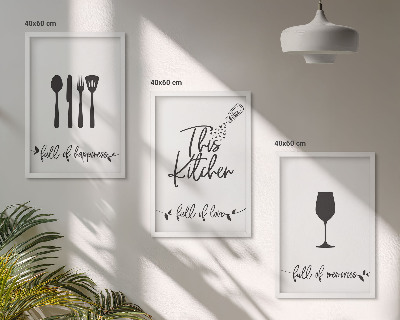 Set de 3 cuadros para salón Diseños de utensilios de cocina