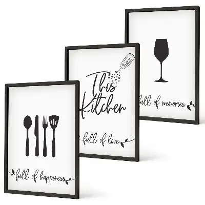 Set de 3 cuadros decorativos con diseños de utensilios de cocina para salón