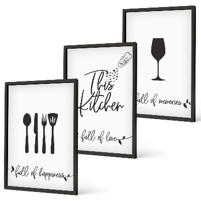Set de 3 cuadros para salón Diseños de utensilios de cocina