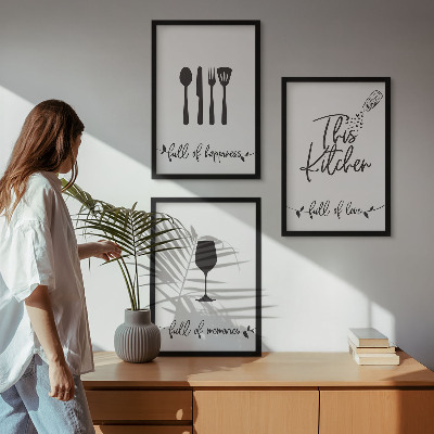 Set de 3 cuadros para salón Diseños de utensilios de cocina