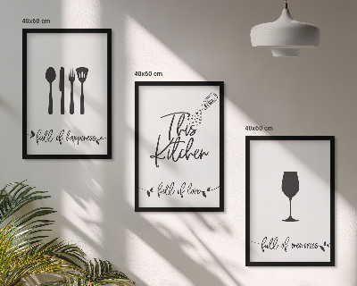 Set de 3 cuadros para salón Diseños de utensilios de cocina
