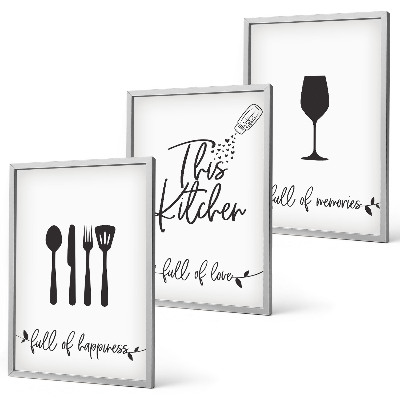Set de 3 cuadros para salón Diseños de utensilios de cocina