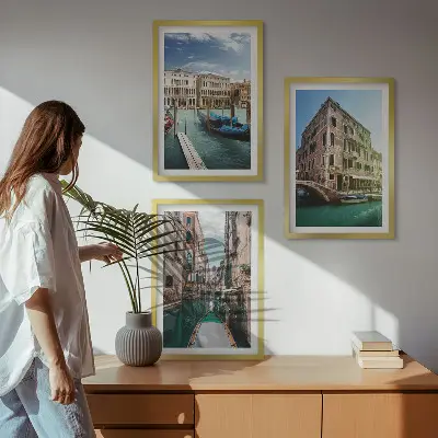 Set de 3 cuadros para salón con diseño de la arquitectura de los canales de Venecia