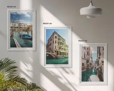 Set de 3 cuadros para salón con diseño de la arquitectura de los canales de Venecia