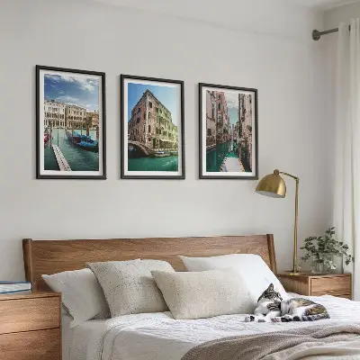Set de 3 cuadros para salón con diseño de la arquitectura de los canales de Venecia