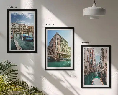 Set de 3 cuadros para salón con diseño de la arquitectura de los canales de Venecia