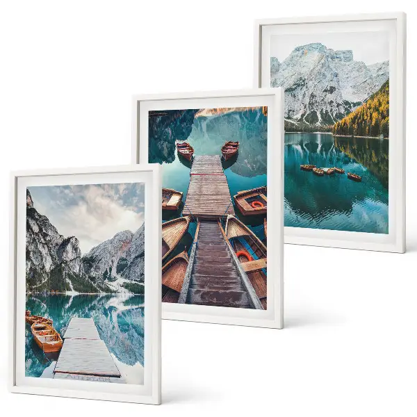 Juego de cuadros de lago, puentes y montañas conjunto de 3 piezas