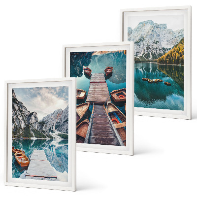 Juego de 3 cuadros Lago, puentes, montañas