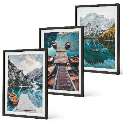Juego de cuadros de lago, puentes y montañas conjunto de 3 piezas