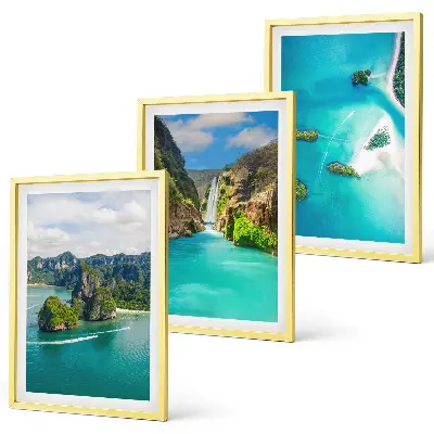Set de 3 cuadros para salón de islas tropicales con aguas turquesas