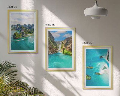 Set de 3 cuadros para salón Islas tropicales de aguas turquesas