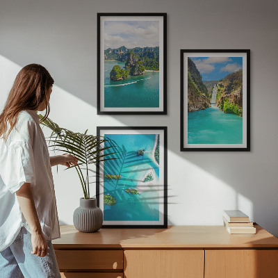 Set de 3 cuadros para salón Islas tropicales de aguas turquesas