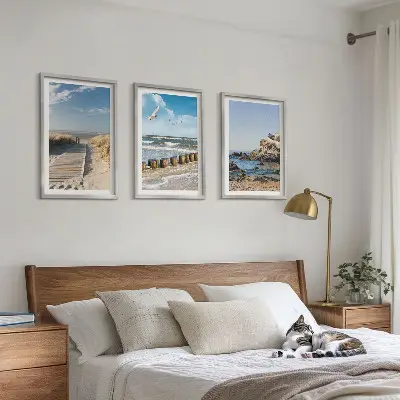 Set de 3 cuadros de acantilados en senderos de playa decoración de pared para salón