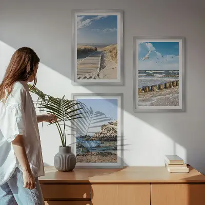 Set de 3 cuadros de acantilados en senderos de playa decoración de pared para salón