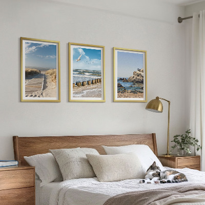 Set de 3 cuadros para salón Acantilados de madera para senderos de playa