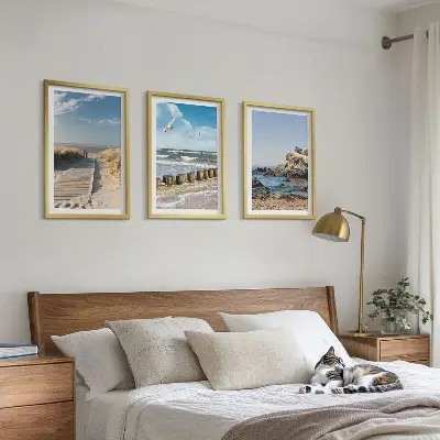 Set de 3 cuadros de acantilados en senderos de playa decoración de pared para salón