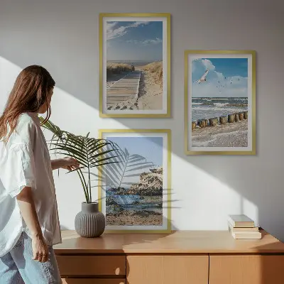 Set de 3 cuadros de acantilados en senderos de playa decoración de pared para salón