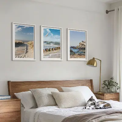Set de 3 cuadros de acantilados en senderos de playa decoración de pared para salón