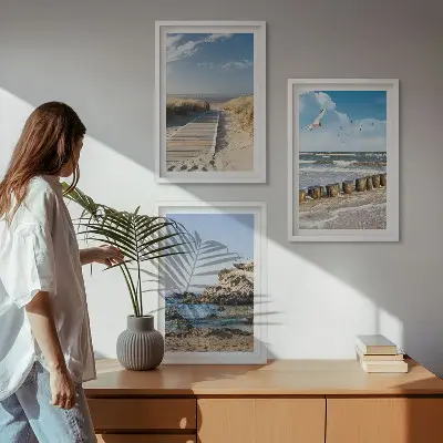 Set de 3 cuadros de acantilados en senderos de playa decoración de pared para salón