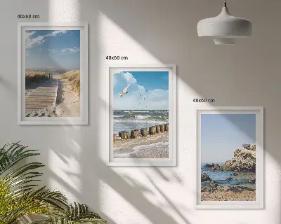 Set de 3 cuadros de acantilados en senderos de playa decoración de pared para salón