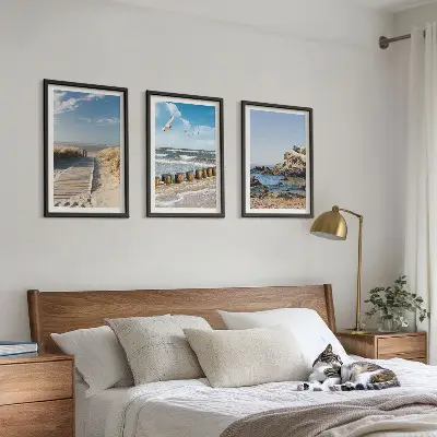 Set de 3 cuadros de acantilados en senderos de playa decoración de pared para salón