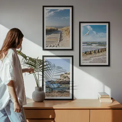 Set de 3 cuadros de acantilados en senderos de playa decoración de pared para salón