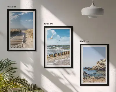 Set de 3 cuadros de acantilados en senderos de playa decoración de pared para salón