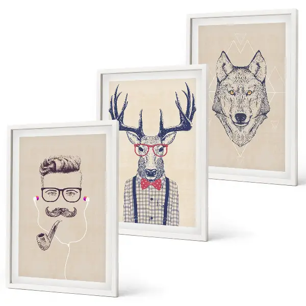 Juego de 3 cuadros decorativos con retratos de animales