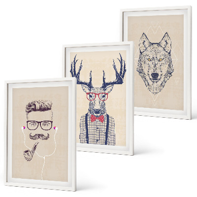 Juego de 3 cuadros Retratos de animales con estilo