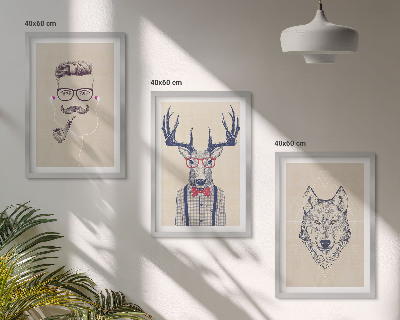 Juego de 3 cuadros Retratos de animales con estilo