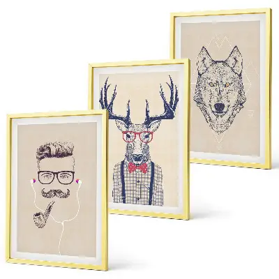 Juego de 3 cuadros decorativos con retratos de animales