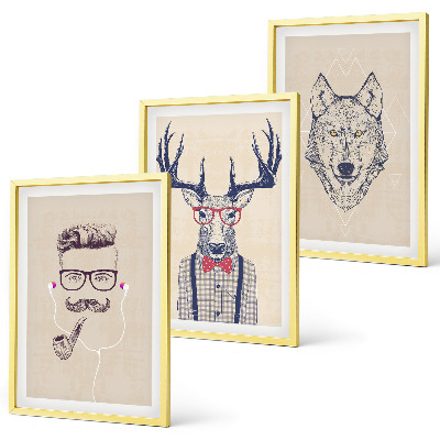 Juego de 3 cuadros Retratos de animales con estilo
