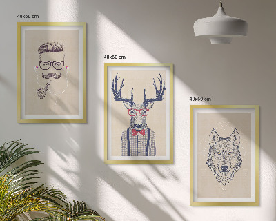 Juego de 3 cuadros Retratos de animales con estilo