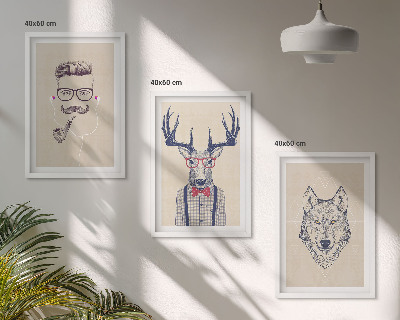 Juego de 3 cuadros Retratos de animales con estilo