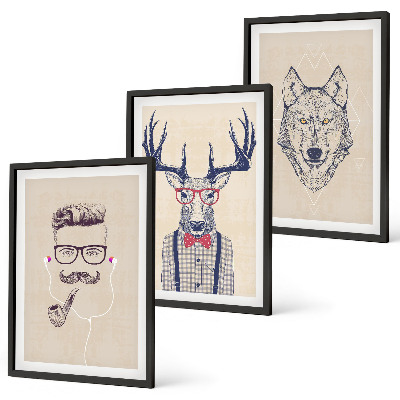 Juego de 3 cuadros Retratos de animales con estilo