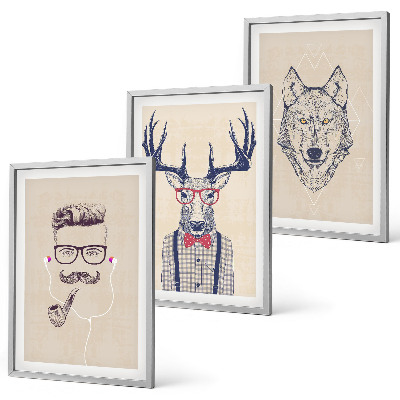 Juego de 3 cuadros Retratos de animales con estilo