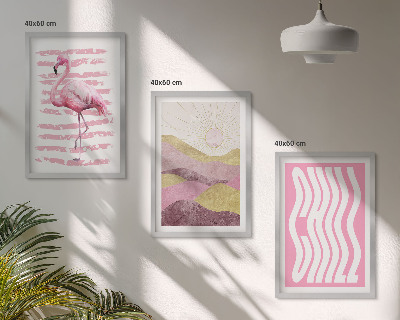Juego de 3 cuadros Paisaje pastel de flamencos rosas