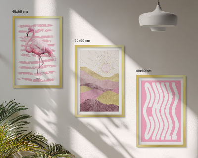 Juego de 3 cuadros Paisaje pastel de flamencos rosas