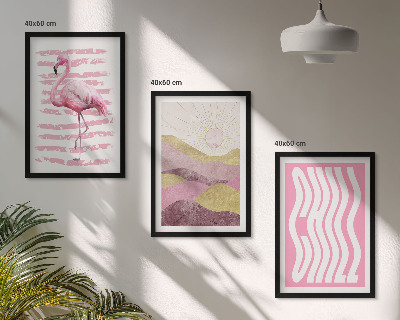 Juego de 3 cuadros Paisaje pastel de flamencos rosas
