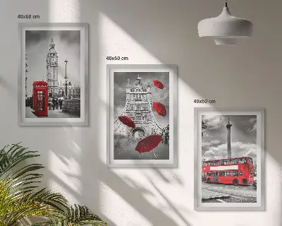 Set de 3 cuadros para salón con diseño de cabina, paraguas rojos y autobús de Londres