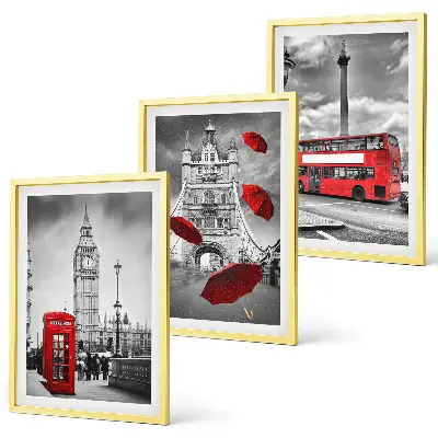 Set de 3 cuadros para salón con diseño de cabina, paraguas rojos y autobús de Londres