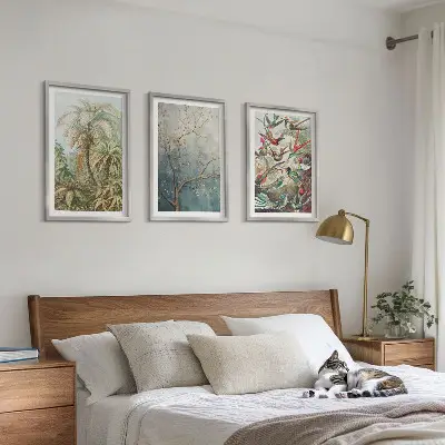Juego de 3 cuadros con diseño de plantas tropicales, aves y motivos de naturaleza