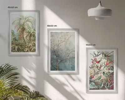 Juego de 3 cuadros con diseño de plantas tropicales, aves y motivos de naturaleza