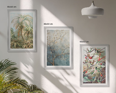 Juego de 3 cuadros Plantas tropicales, aves, naturaleza