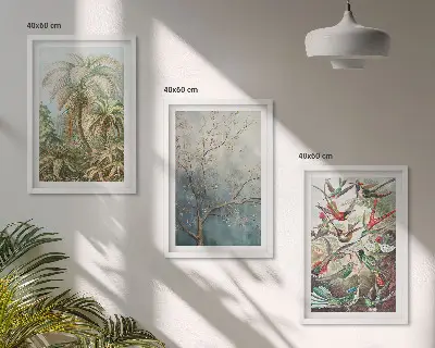 Juego de 3 cuadros con diseño de plantas tropicales, aves y motivos de naturaleza